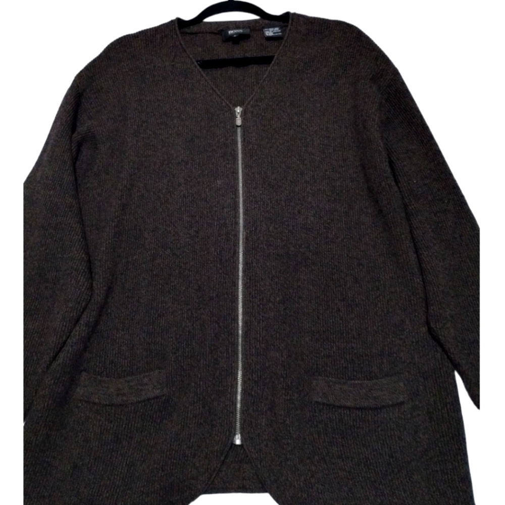 Hugo Boss Merino Wool Ribbed Knit Zip Up Pockets Cardigan - Picture 4 of 6